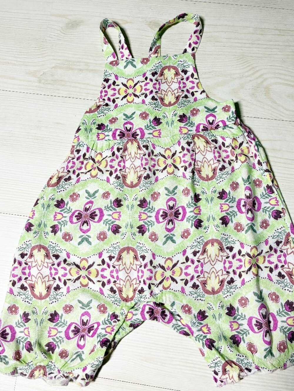 Peek Toddler Floral Tile Harem Romper Jumpsuit Green Purple Girls 18-24 Months
